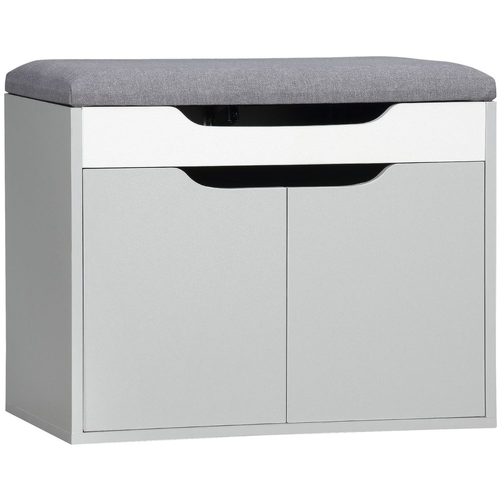 Shoe Storage Bench w Cabinet Adjustable Shelf and Cushion for Entryway Grey