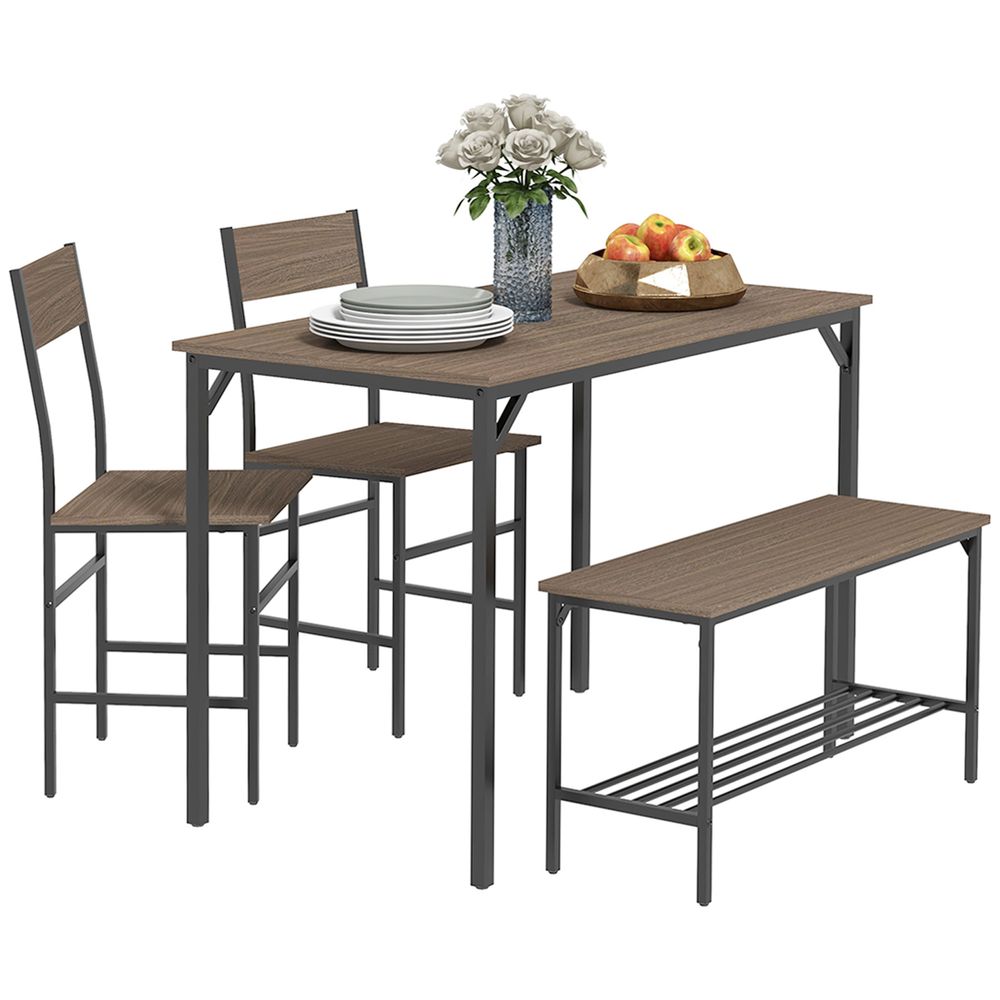 HOMCOM Dining Table and Chairs Set of with Chairs Bench for Kitchen Grey