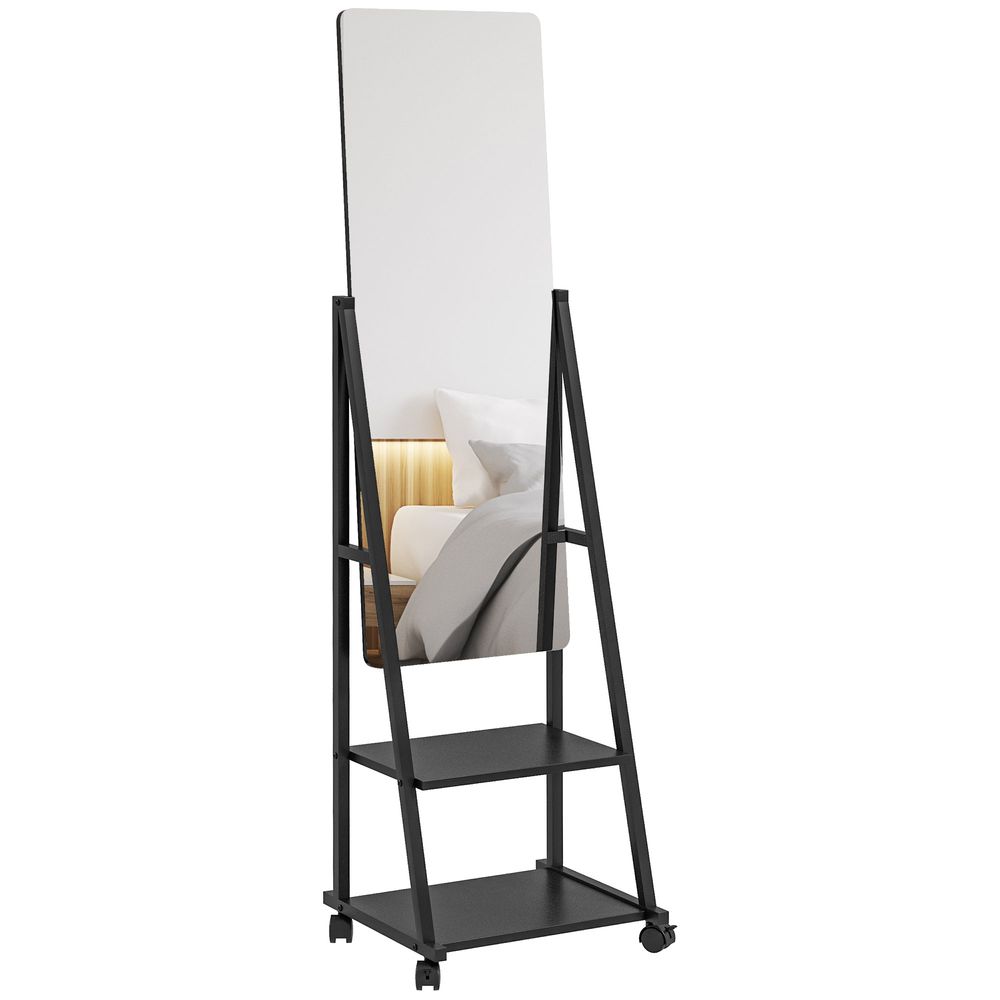 HOMCOM Movable Full Length Mirror with Shelves - Adjustable, Full Body Reflection