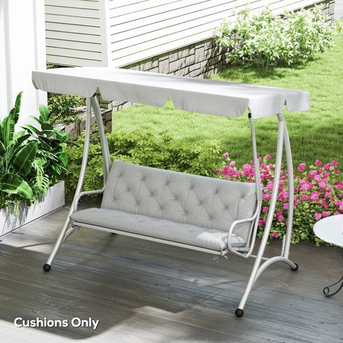 Outsunny Seater Garden Bench Cushion Outdoor Seat Pad w Ties Light Grey
