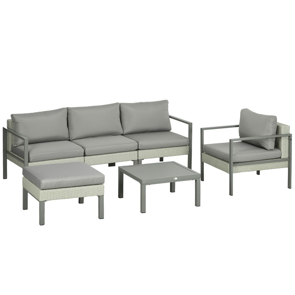Premium Outsunny -Piece Rattan Garden Furniture Set - Table, Cushion, Light Grey