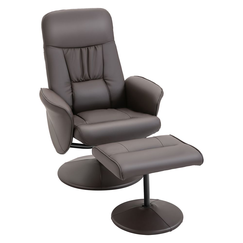 Pcs Reclining Armchair Ottoman Swivel Home Furniture PU Leather Brown