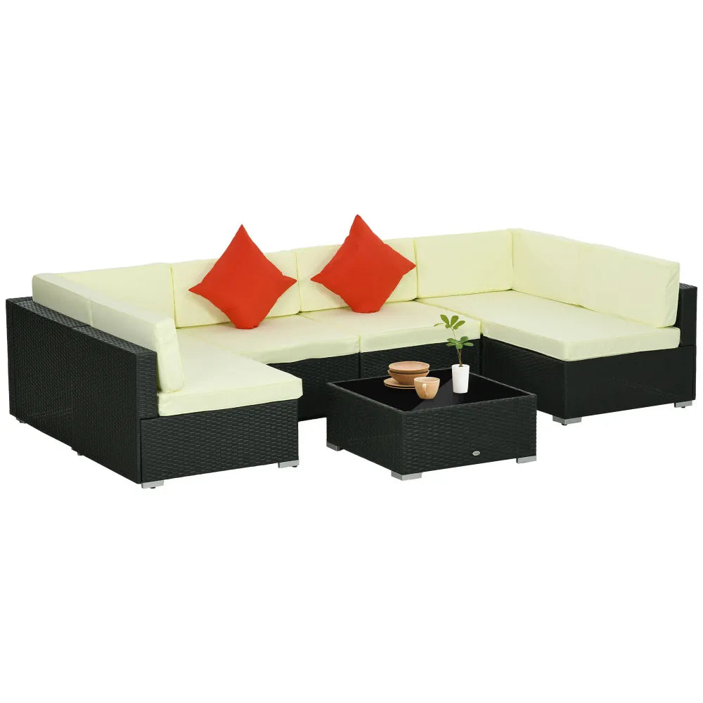 Outsunny PC Rattan Garden Furniture Set Coffee Table - Brown, Rust-Resistant, PE Rattan, Cushions - Best Quality!