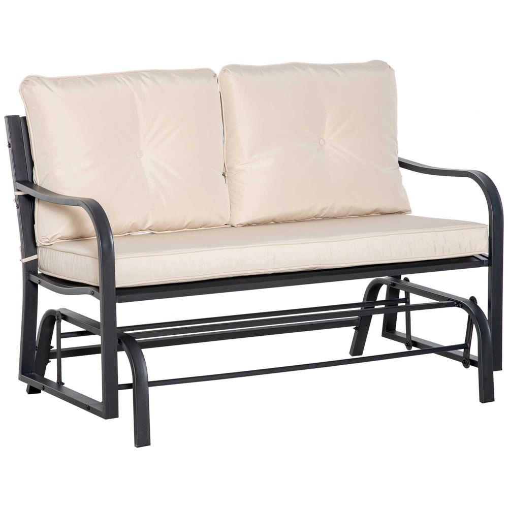 -Person Loveseat Rocking Chair with Armrest & Weather Resistant Cushions, Khaki