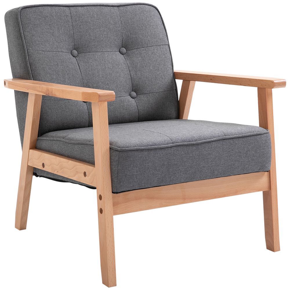Retro Single Sofa Armchair | Beech Wood Frame | Padded Cushion | Linen Fabric