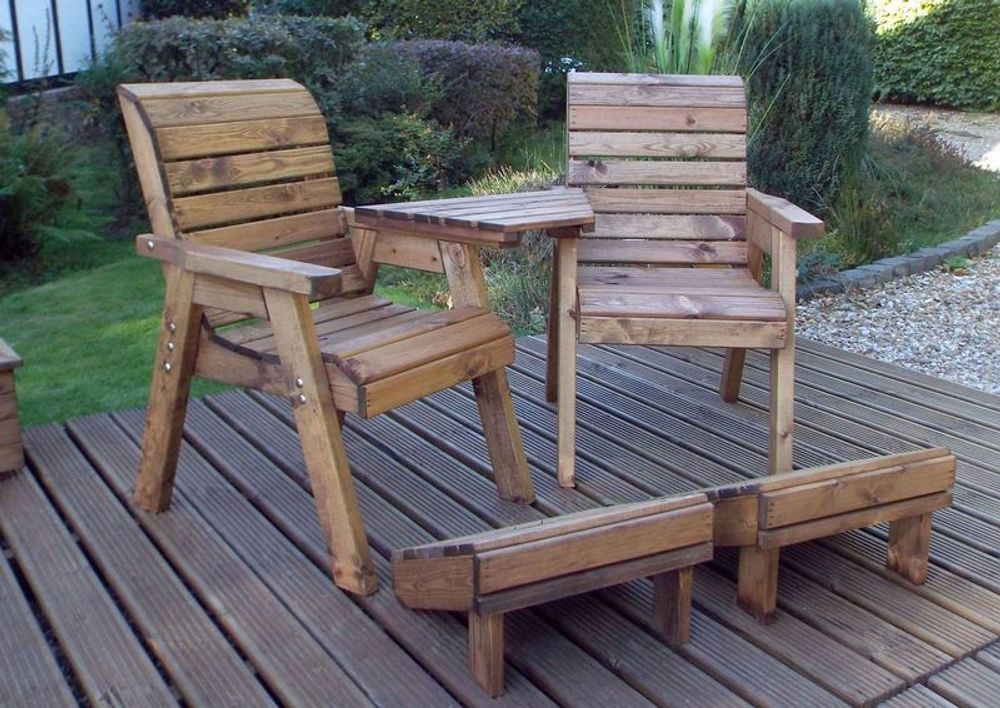 Premium Deluxe Lounger Set - Angled Center Tray, Footstalls - High-Quality, Hand-Finished, Sustainable Wood - With Green Cushion