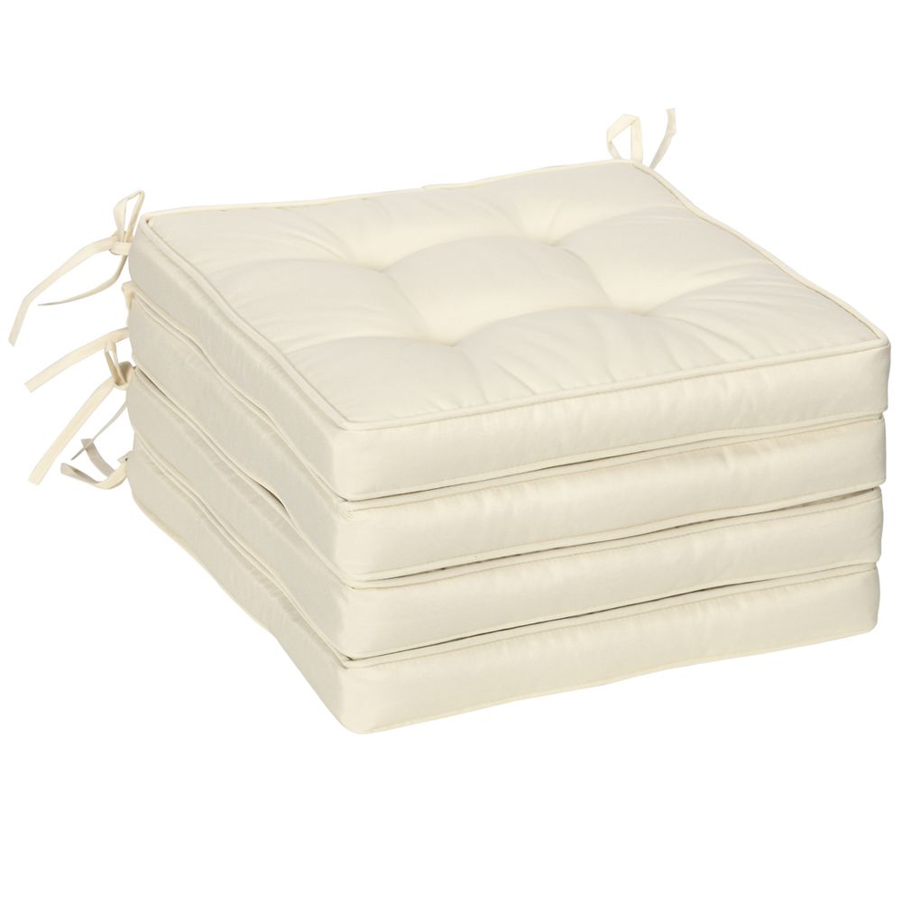 Premium Cream Garden Seat Cushion - Durable & Comfortable - x - Secure Ties