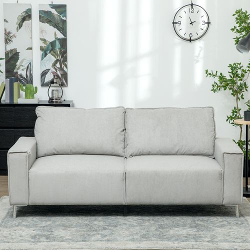HOMCOM Upholstered Corduroy Settee with Spring Cushion, Light Grey
