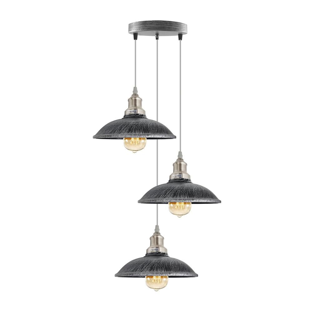 Head Vintage Industrial E Ceiling Hanging Light Shade Metal Pendant Lamp - with bulb Brushed silver