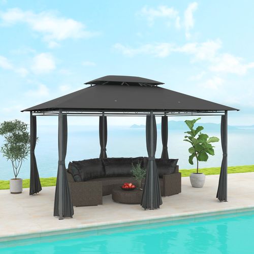 Outsunny m x m Outdoor -Tier Steel Frame Gazebo w Curtains Outdoor Garden
