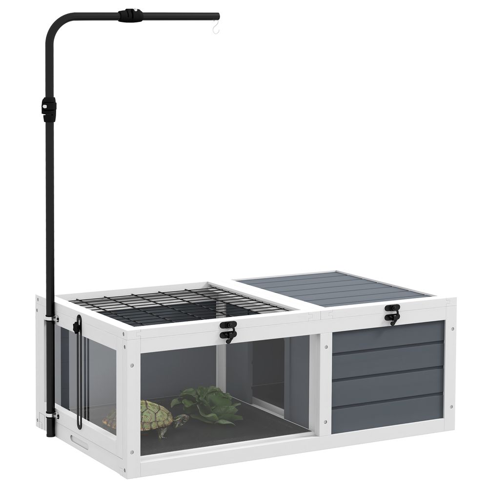 PawHut Tortoise House, Wooden Tortoise Table w Adjustable Lamp Holder