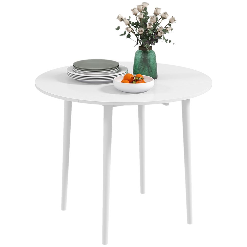 HOMCOM Foldable Dining Table, Round Drop Leaf Table with Wood Legs - Natural wood finish