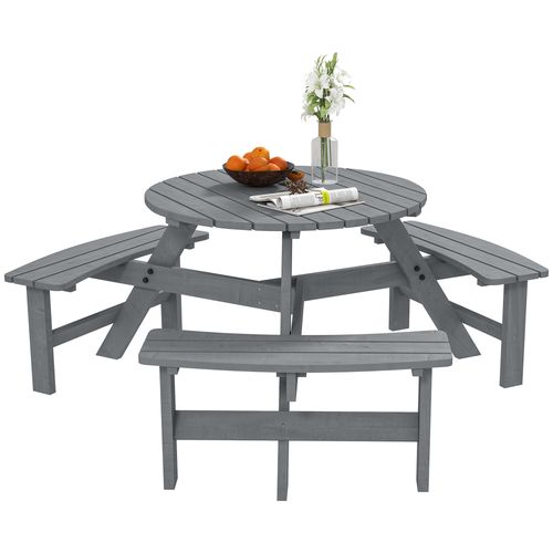 Outsunny Person Fir Wood Table Bench Set Outdoor Garden Patio, Grey