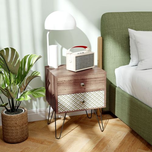 HOMCOM -Drawer Nightstand, Sofa Bedside Table for Living Room, Bedroom