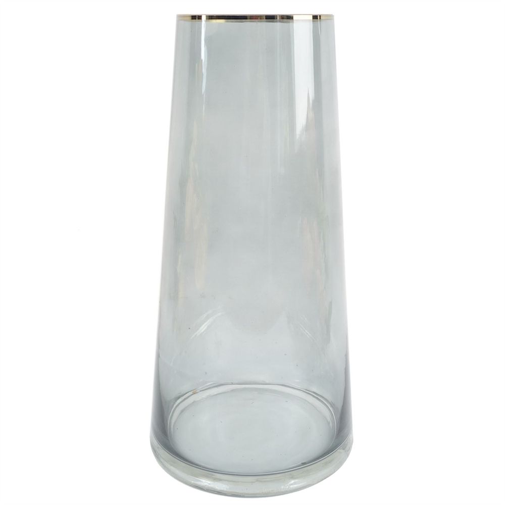 Elegant Gold Rim Smoke Grey Glass Vase