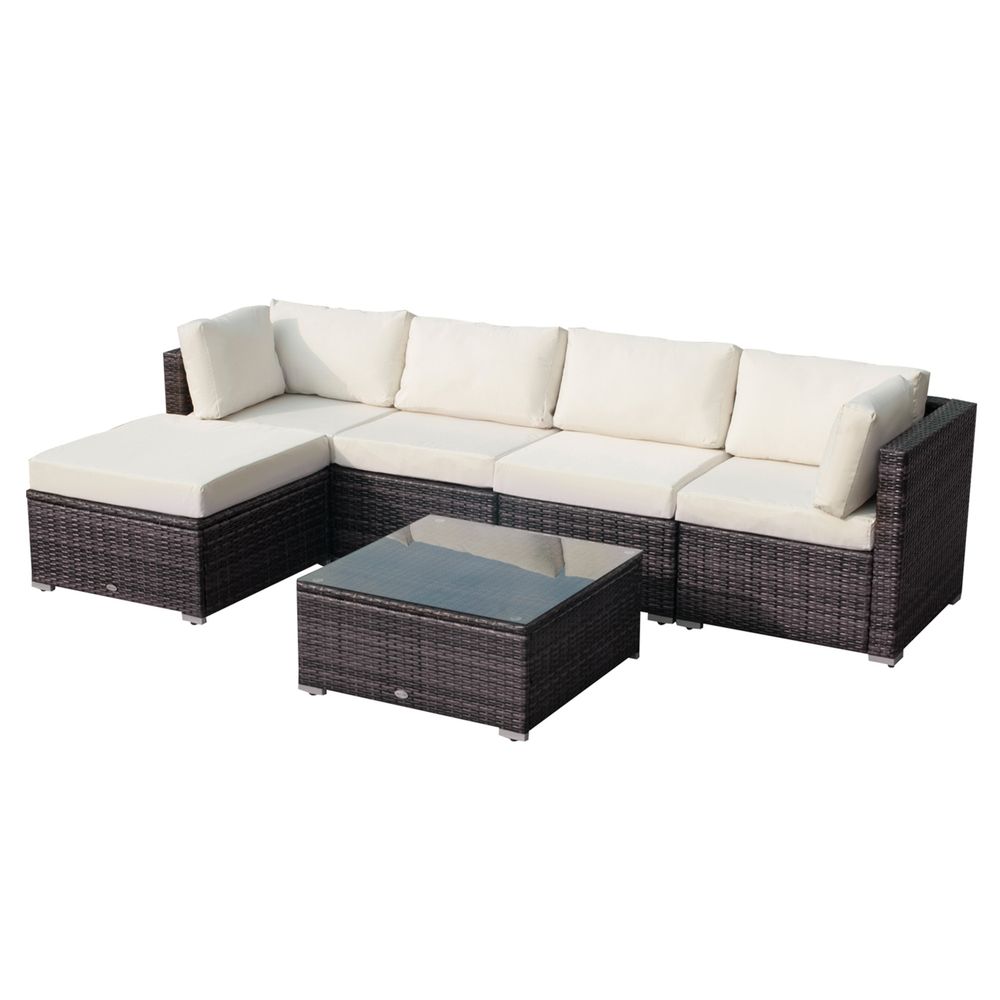 Outsunny Garden Patio Rattan Furniture pcs Wicker Weave Conservatory Sofa Chairs Table Set Brown Aluminium Frame
