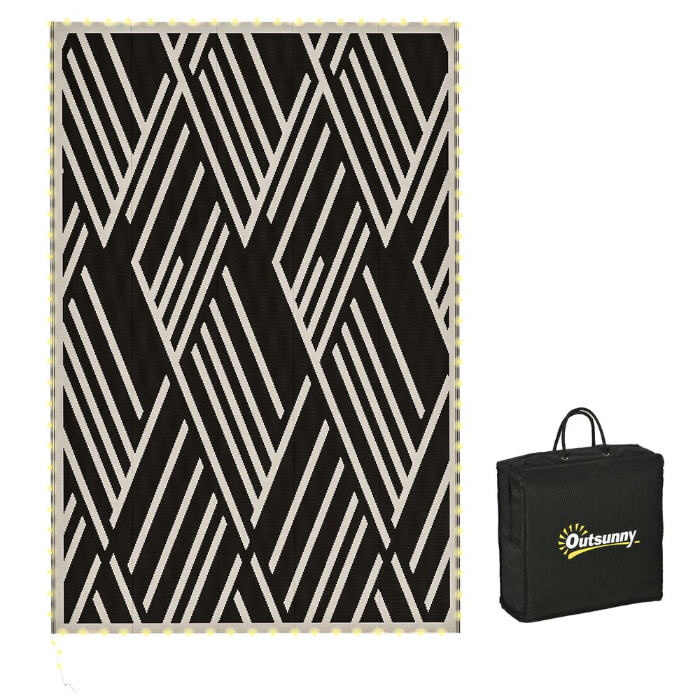 Outsunny Waterproof Outdoor Rug with LED String Light, x - Black and Coffee