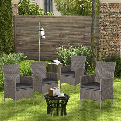 Outsunny PC Outdoor Rattan Armchair Wicker Dining Chair Set for Garden Grey