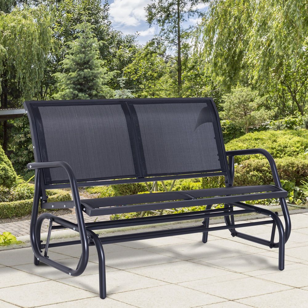 Outsunny -Person Outdoor Glider Bench Patio Seater Swing Gliding Chair Loveseat wPower Coated Steel Frame for Backyard Garden Porch, Black