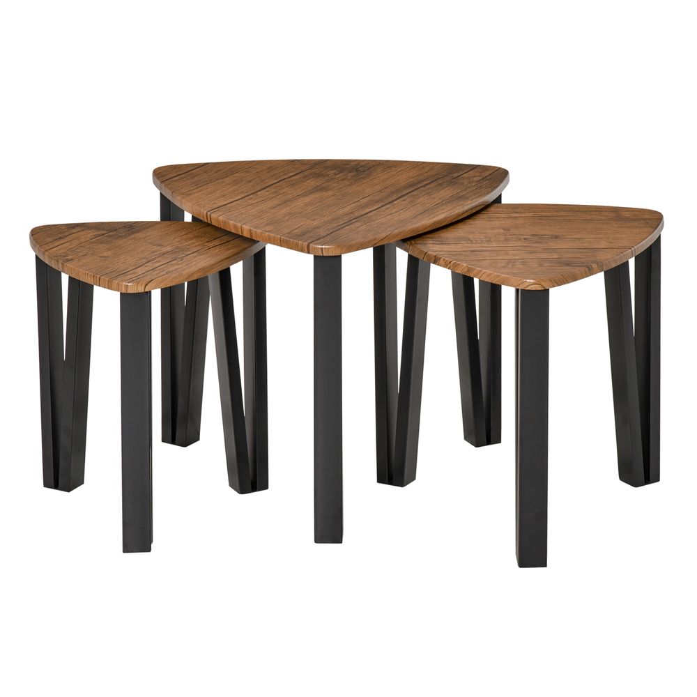 PCs Stackable Coffee Table Set Accent Furniture MDF Steel Frame Walnut