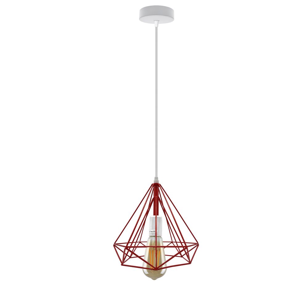 Single Red Vintage Industrial E Ceiling Hanging Light Cage Shade Loft Style Metal Ceiling Pendant Lamp
