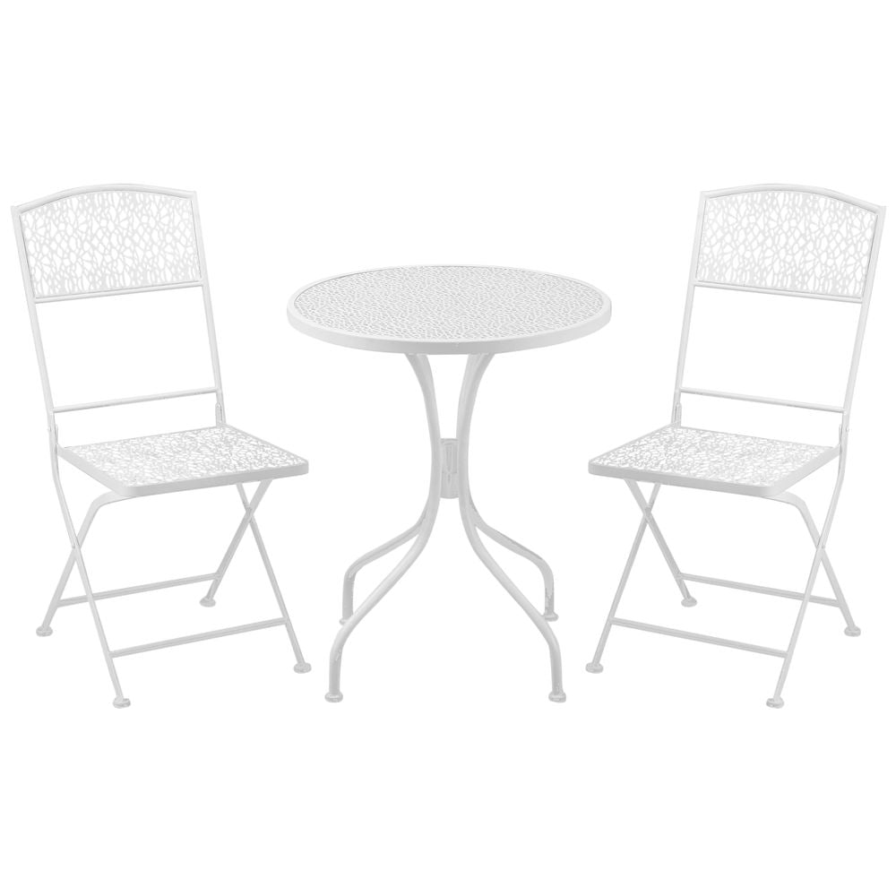 Garden Bistro Set for with Folding Chairs and Round Table, White
