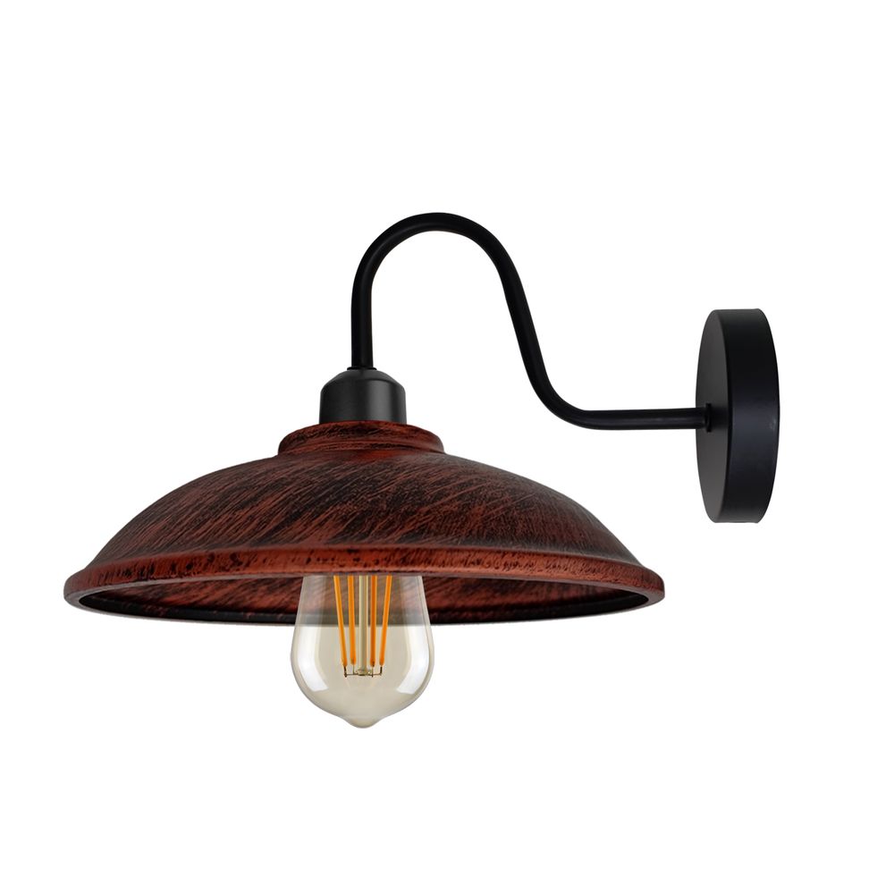 Vintage Rustic Red Wall Light Fixture, Black Wall Sconce, E Base Socket, Swan Neck Shape Shade - High-Quality, Durable