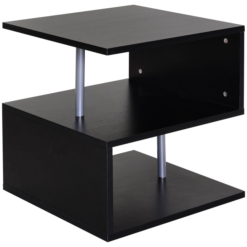 Premium Quality Black Wooden S Shape Cube Coffee Table - Tier Design - Perfect for Any Space