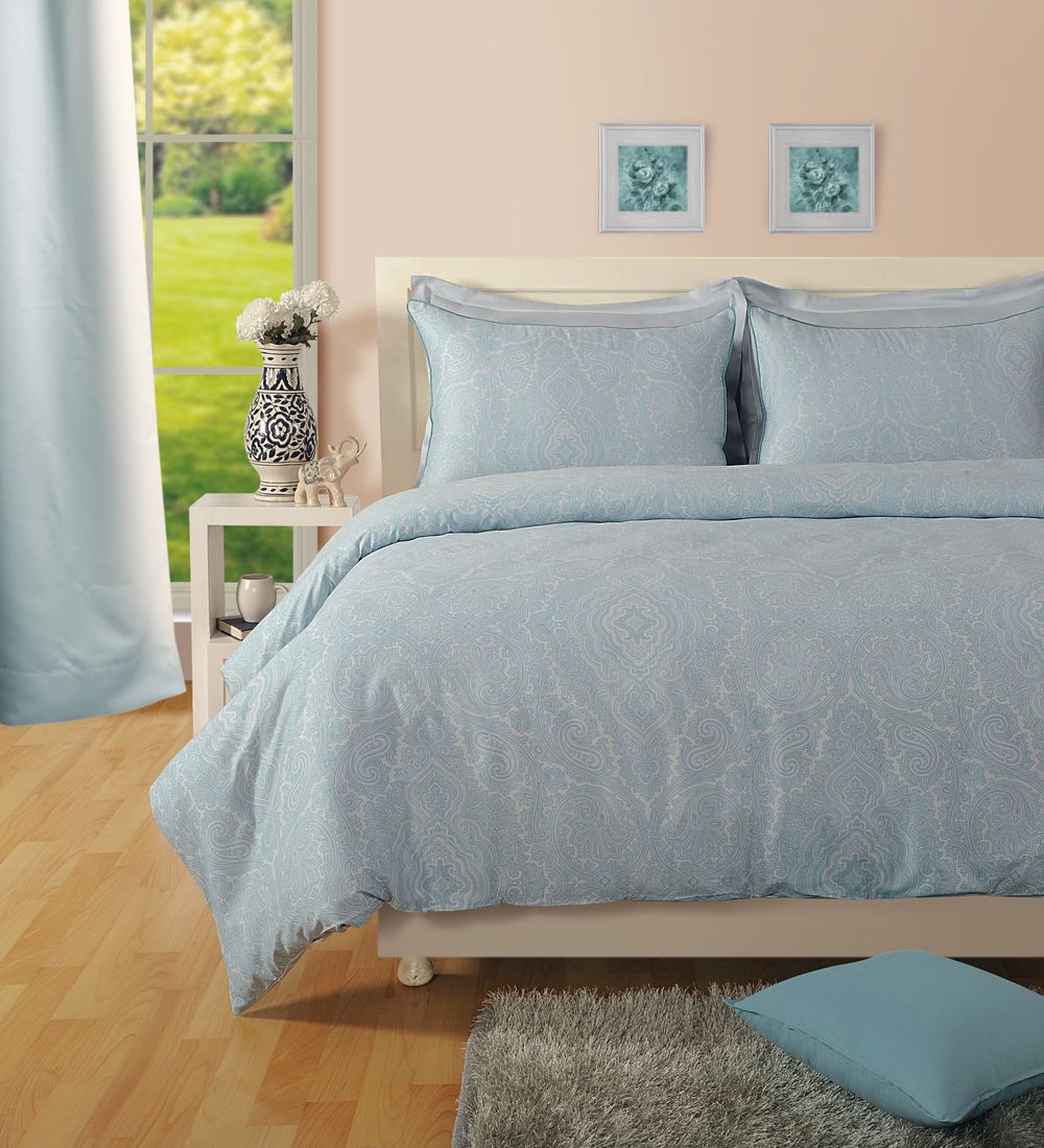 Premium TC Blue Paisley Duvet Set - Cotton Rich, High-Quality
