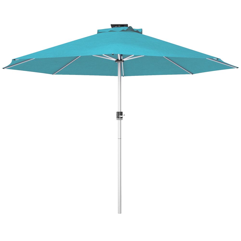 Premium Solar Patio Umbrella w Lights - Outdoor Garden, Aluminum, Blue