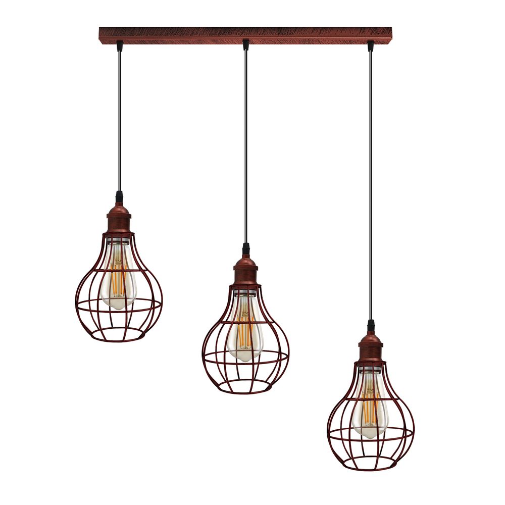 Vintage Rustic Red Head Reactangle Base Pendant Light Cord Light E Base Metal Brushed Fitting Vase Cage Lamp Shade