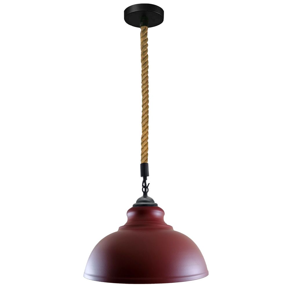 Vintage Industrial Metal Pendant Lamp - Curvy Design, E Edison Bulb, Hemp Cord