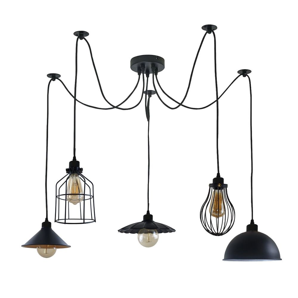 Way Vintage Industrial Ceiling Lamp Shade Chandelier Retro Spider Pendant Light - with bulb Black