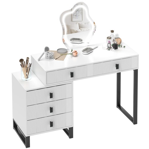 HOMCOM Dressing Table with LED Leaf Shape Mirror and Drawers, White