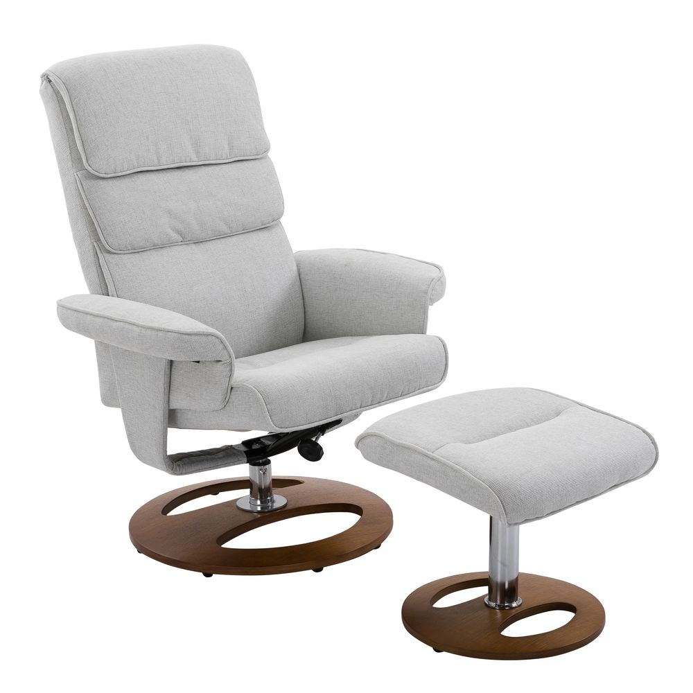Recliner Chair Ottoman Set Swivel Sofa Thick Padding Wood Base Grey