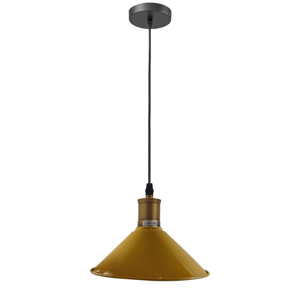 Vintage Industrial Ceiling Pendant Light Retro Loft Style Metal Shade Lamp - With Bulb Yellow