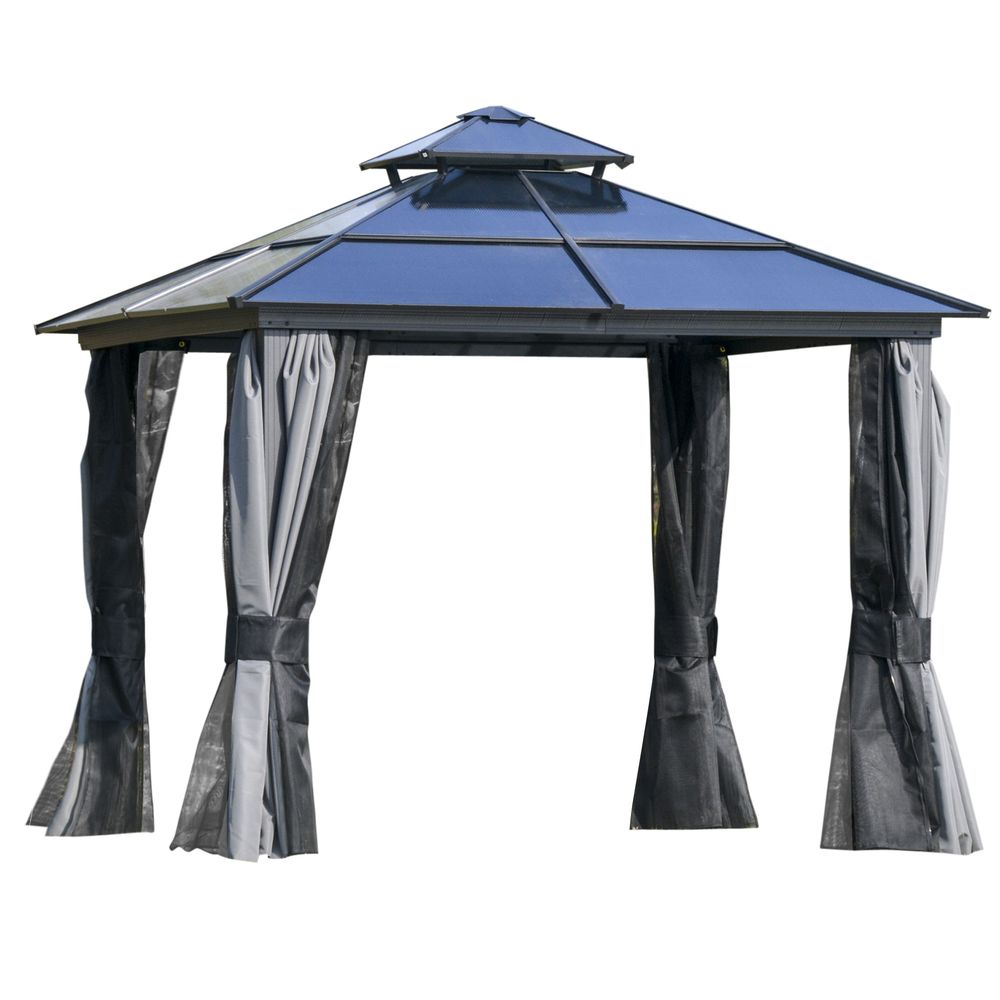 xm Hardtop Gazebo Canopy Double-Tier Steel Frame, Curtains & Net