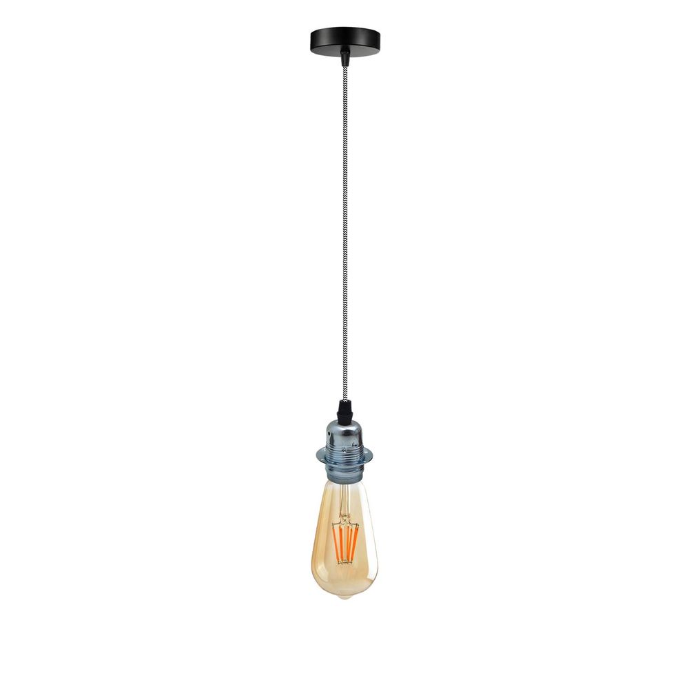 Vintage Industrial Chrome Pendant Light Fitting, lampshade Holder Fitting Set with m Cable.