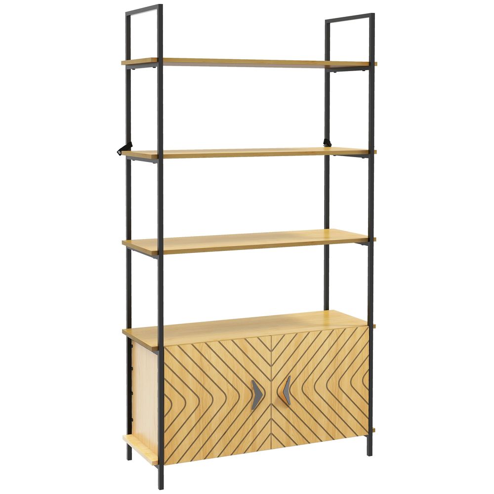 HOMCOM -Tier Bookshelf Bookcase with Double Door Cabinet for Bedroom Study
