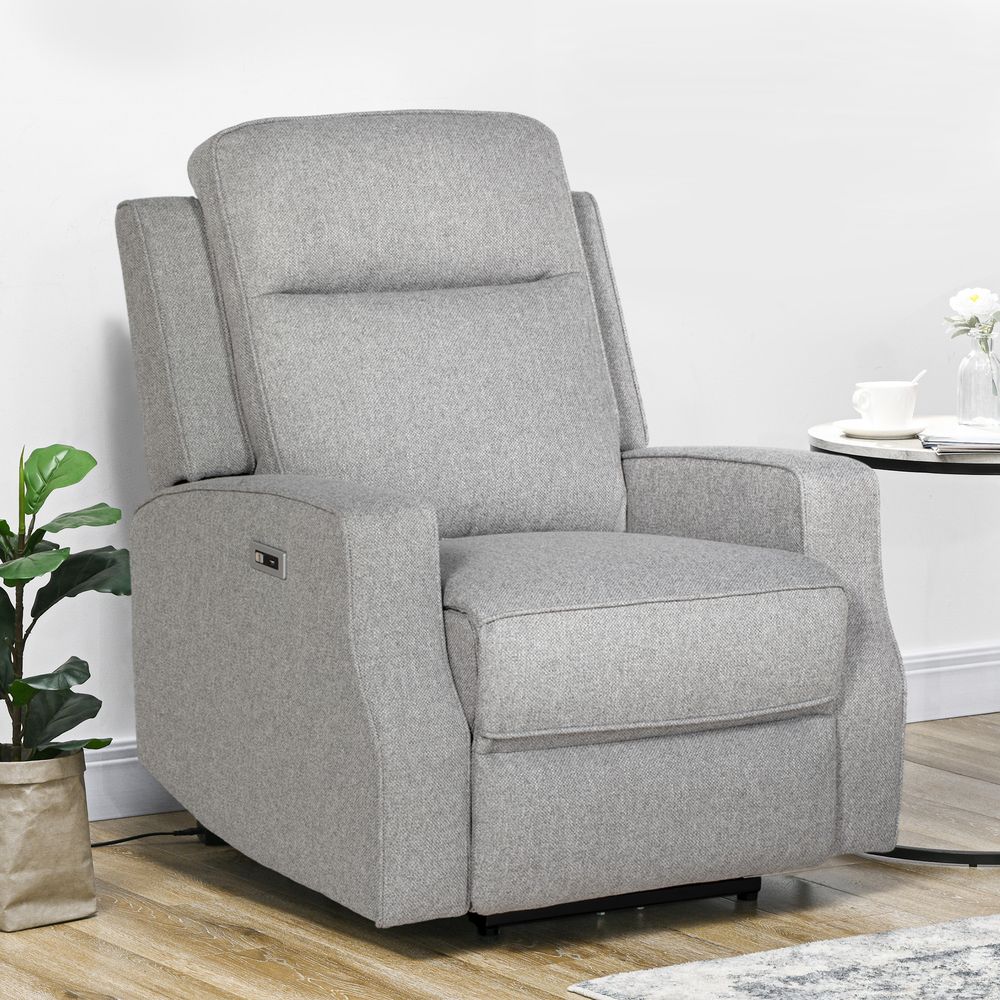 HOMCOM Electric Armchair, Fabric Recliner Chair with B Port, Grey