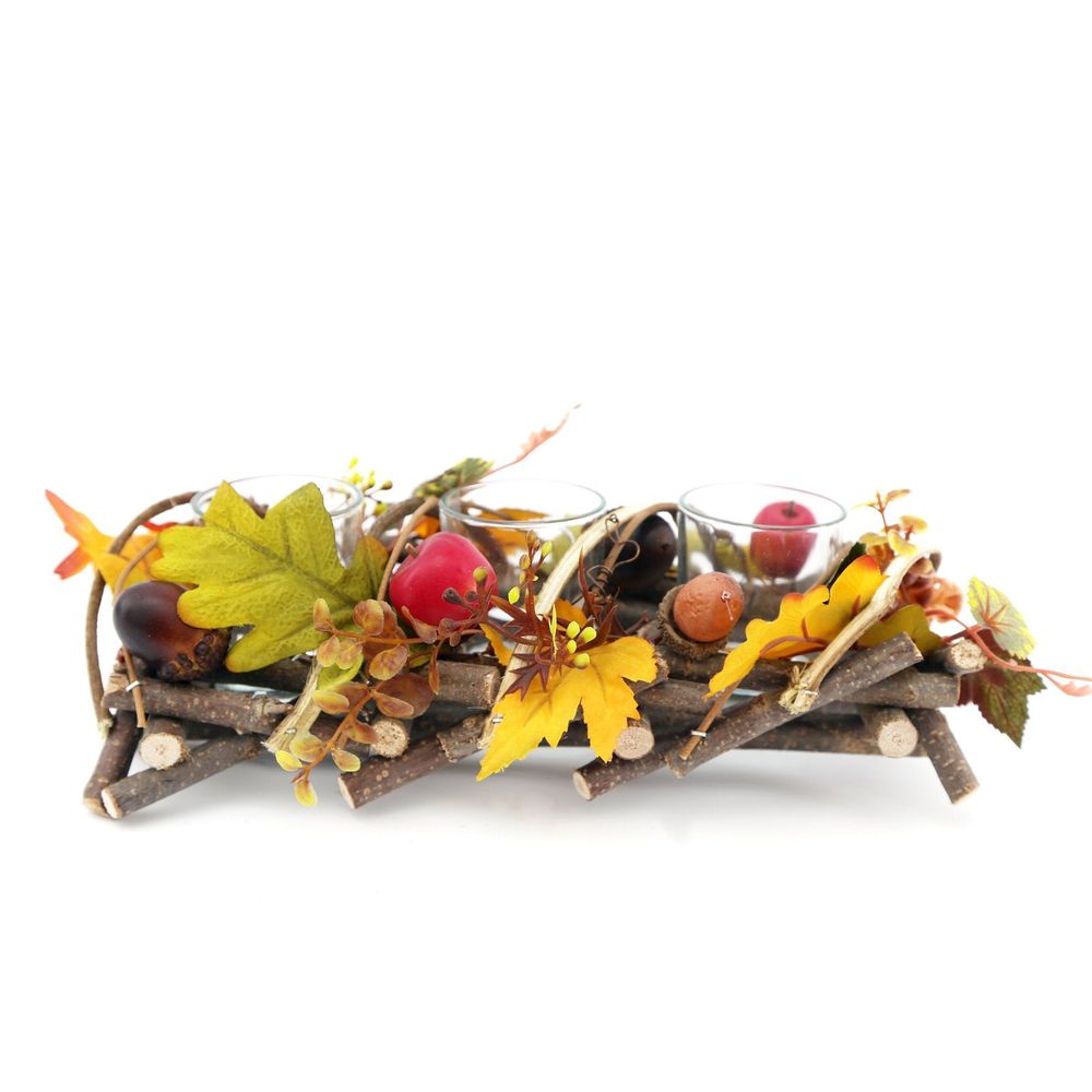 Rustic Wood & Fauna Tea Light Holder - Handcrafted Branch Basket Design - Woodland Decor - Triple Candle Holders