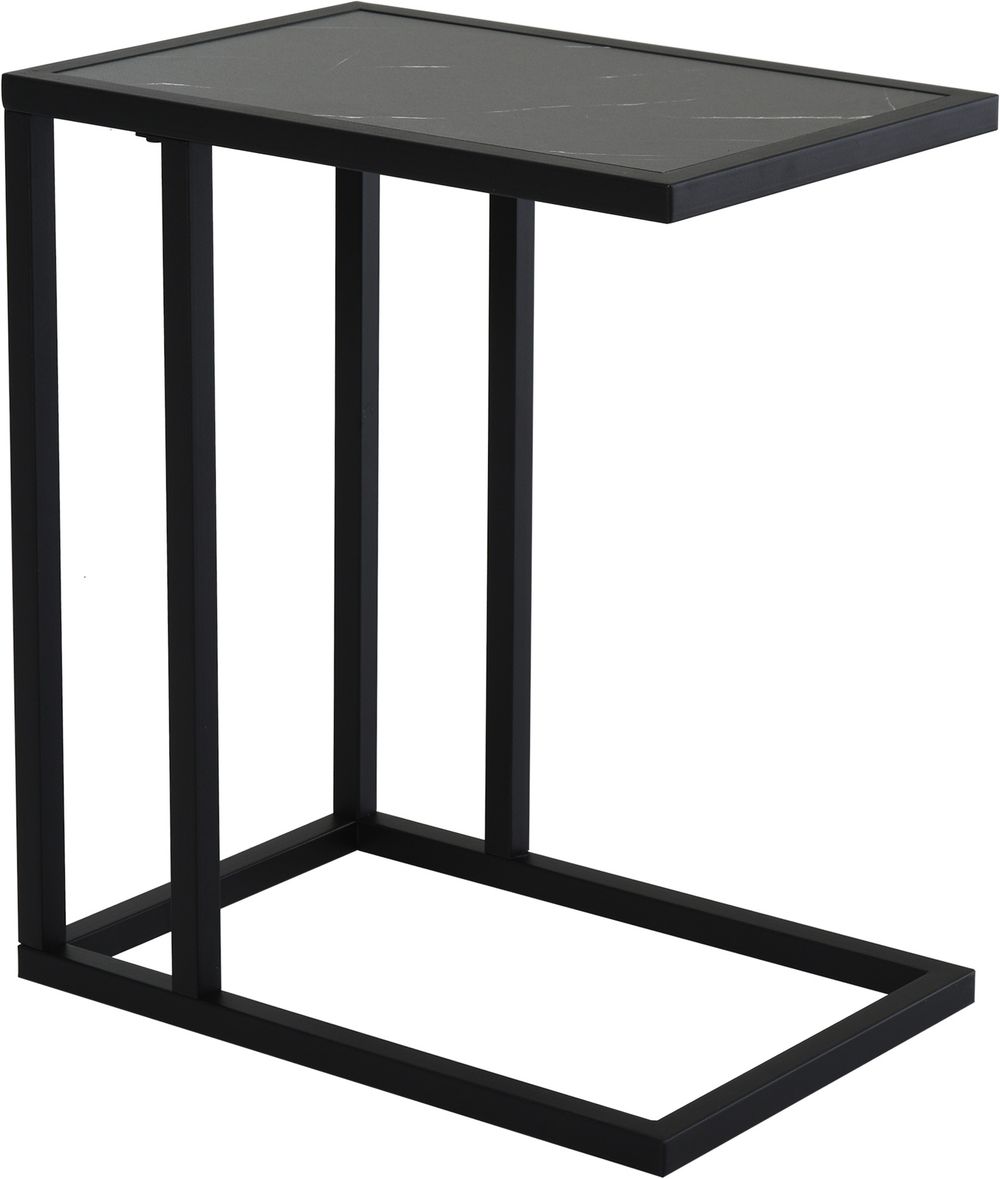 HOMCOM C Shape End Table wMetal Frame Marble-Effect Top Sofa Side Table Narrow Snack Coffee Table for Living Room, Grey Marble Effect