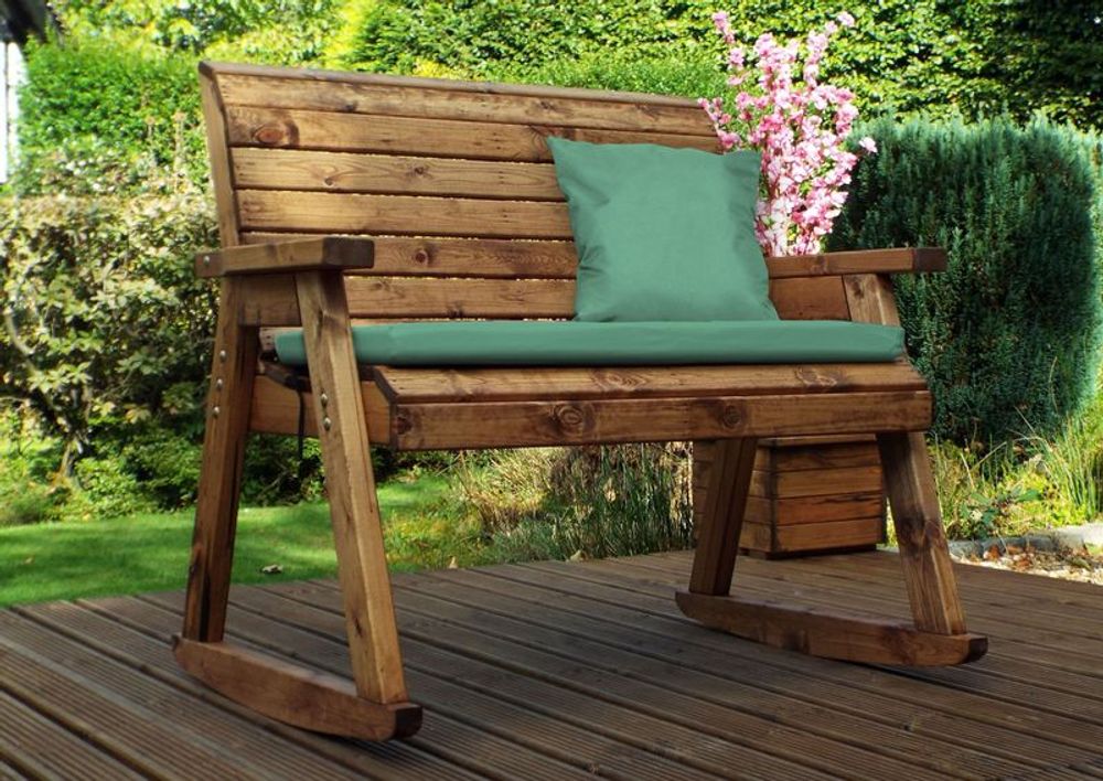 Premium English Two Seater Rocker Bench - With Green Cushion