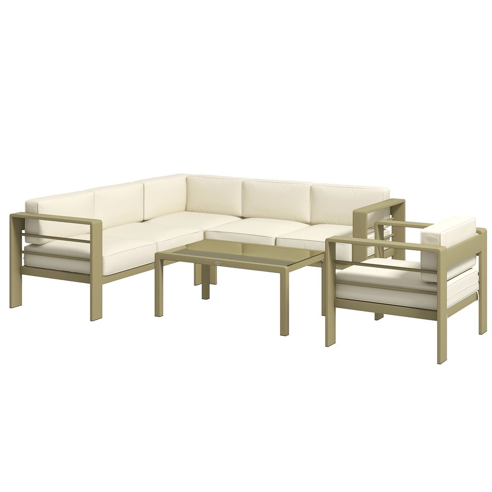 Outsunny PCs Garden Sofa Set w Cushions, Aluminium Furniture Sets, Gold