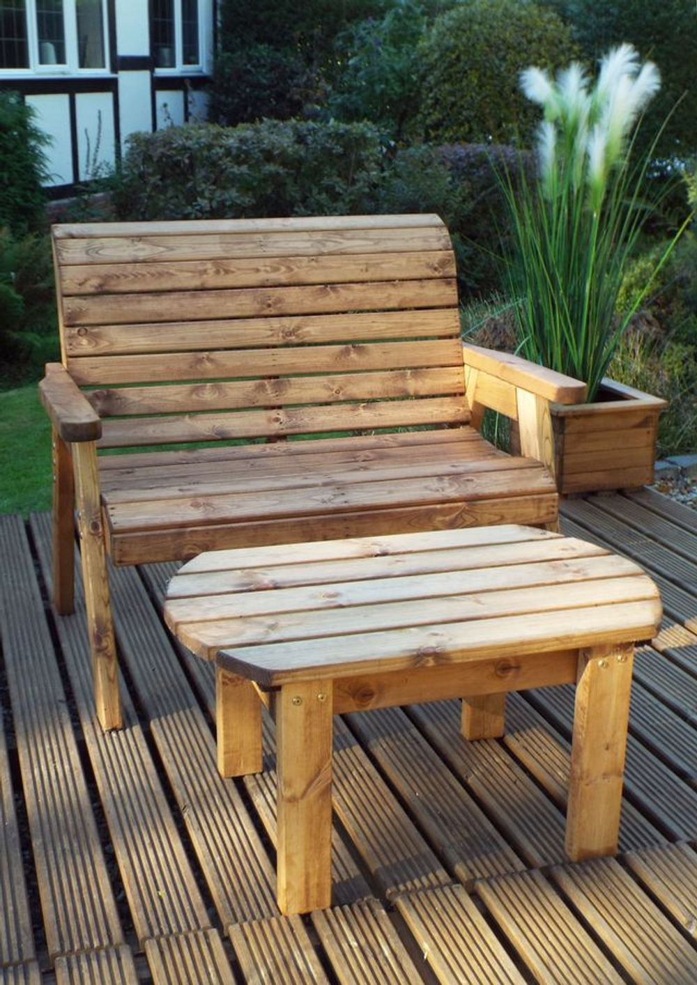 Ultimate Outdoor Bench Set - Rot-Free Guarantee - FSC Sourced - With Green Cushion