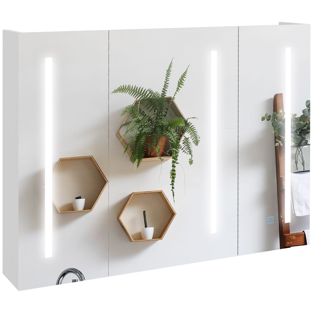 kleankin Wall Mount Storage Cupboard w Light, Mirror & Shelf - Bathroom Organizer, Day & Night Ready