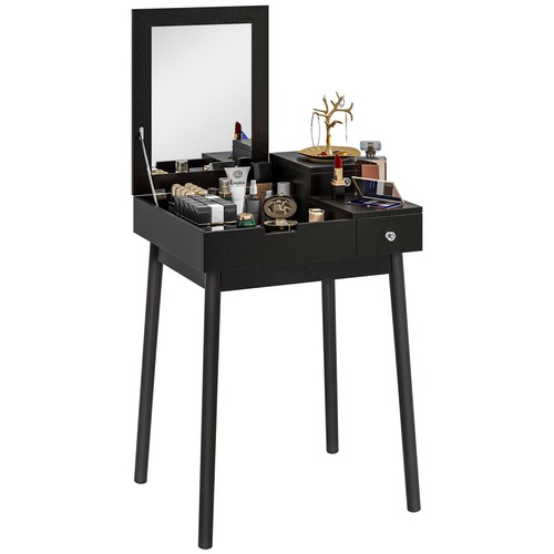HOMCOM Dressing Table Vanity Desk Flip-up Mirror Drawers, Black