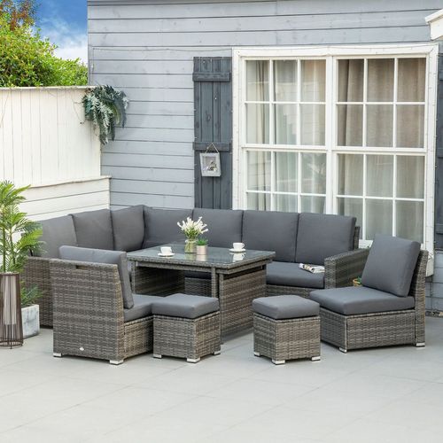 Outsunny -Seater Sofa Sectional W Cushioned Seat, Footstools and Glass Table