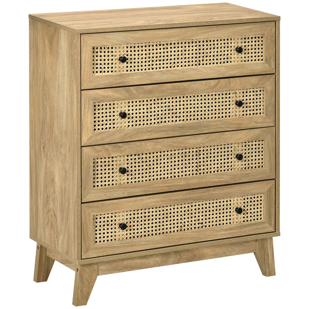 Rattan Chest of Drawers -Drawer Dresser Storage Cabinet Bedroom, Wood Effect
