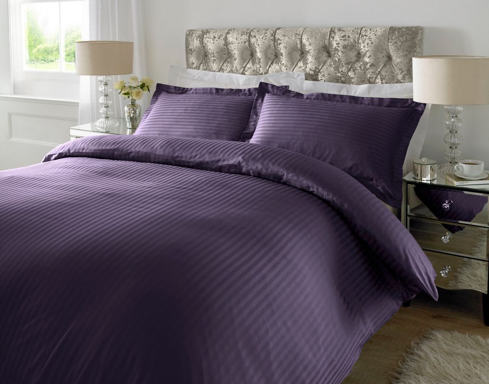 Premium TC Cotton Sateen Stripe Duvet Set - Gothic Grape